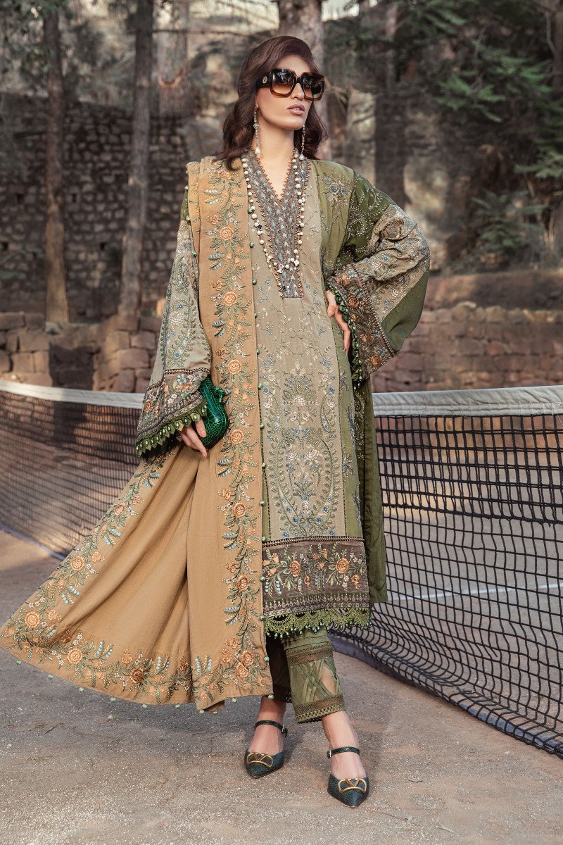 Maria B Luxury Winter Unstitched Linen DL-1003-Olive Green