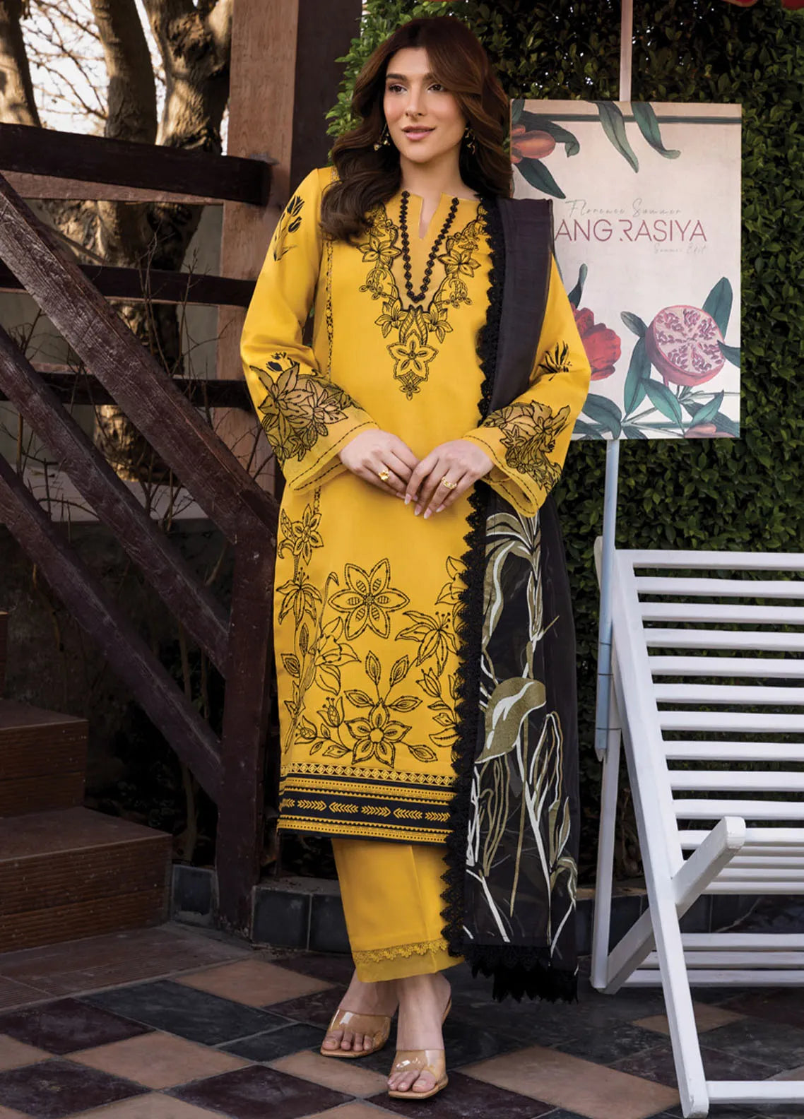 Rang Rasiya - Florence Embroidered Lawn Suit Unstitched 3 Piece RR25F D-12 Mirha - Summer Collection