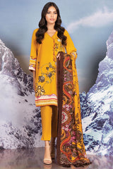 Al-Karam Winter 3 Pc Printed Viscose Suit With Printed Shawl - FW-18-21-Yellow