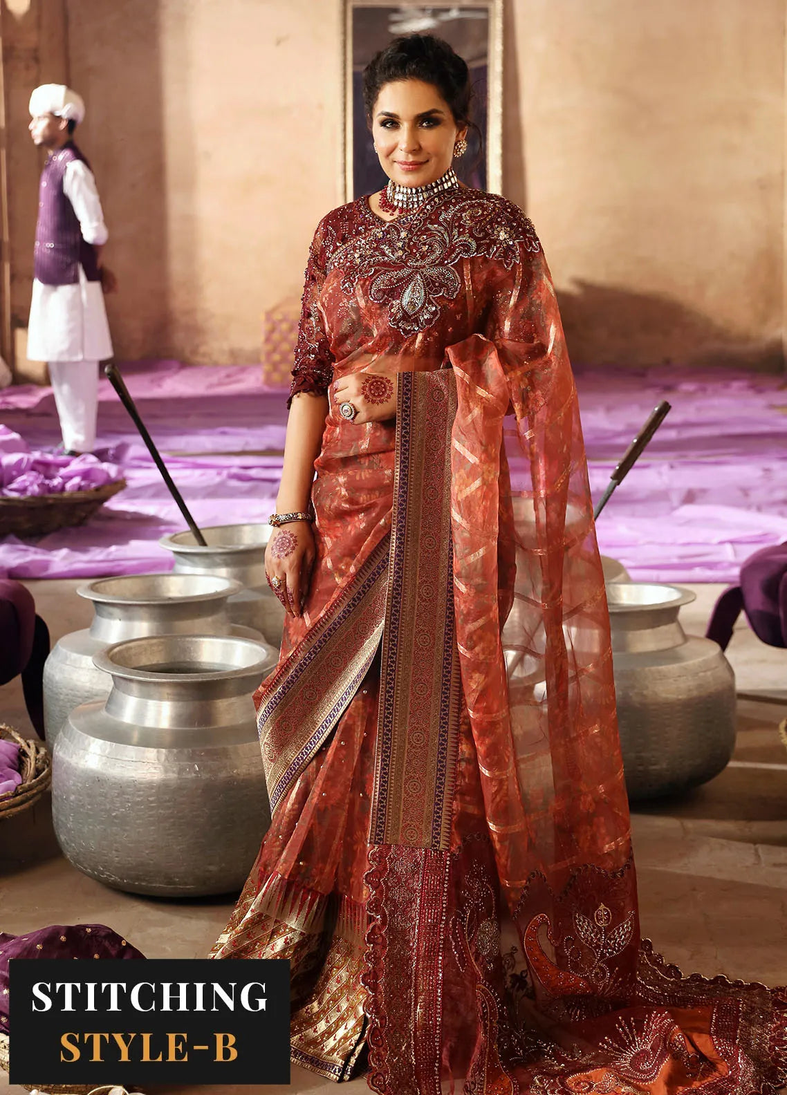 Nureh Embroidered Organza Suit Unstitched 4 Piece NU24J NL-71 Gehna - Formal Collection