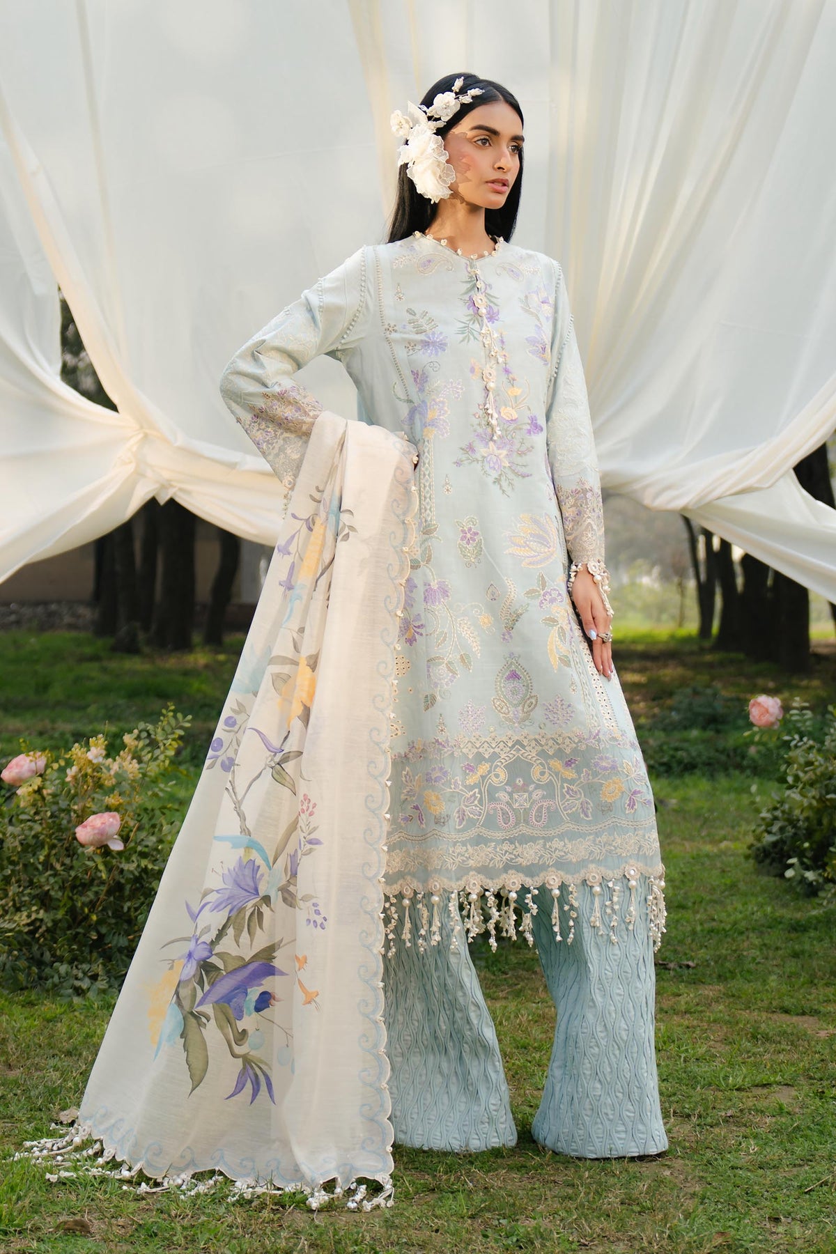 Sana Safinaz Luxury Embroidered Lawn Suits Unstitched 3 Piece SS25MH D-2B - Summer Collection