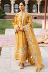 Cross Stitch Embroidered Lawn Suits Unstitched 3 Piece CS25EL Mustard Mirage - Eid Collection-