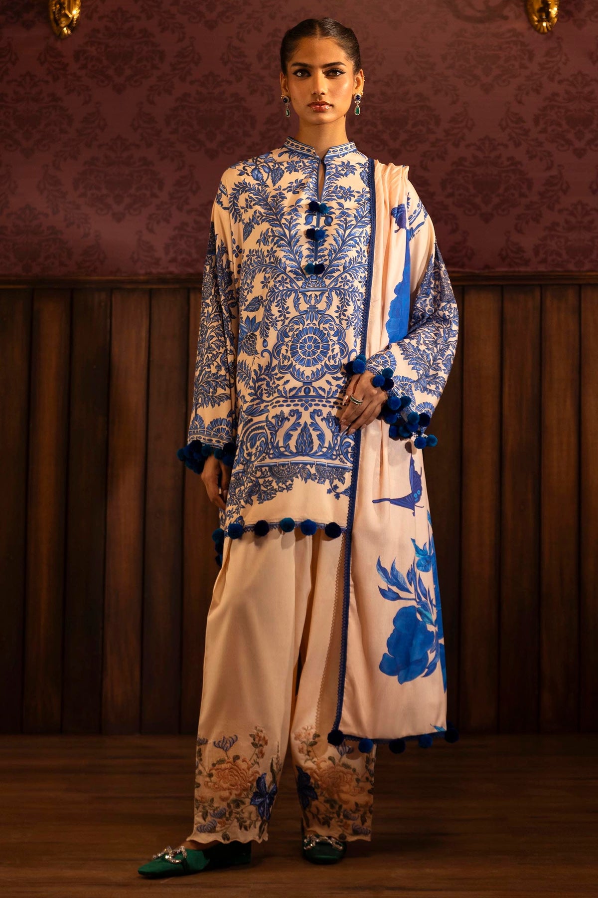 Sana Safinaz Embroidered Linen Suits Unstitched 3 Piece M243-019B-3DB - Luxury Winter Collection