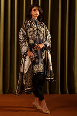 Sana Safinaz Embroidered Linen Suits Unstitched 3 Piece M243-020B-3CQ - Luxury Winter Collection