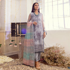 Merakish By Shahzeb Textiles Embroidered Organza Suits Unstitched 3 Piece ST24MK-V1 Gray