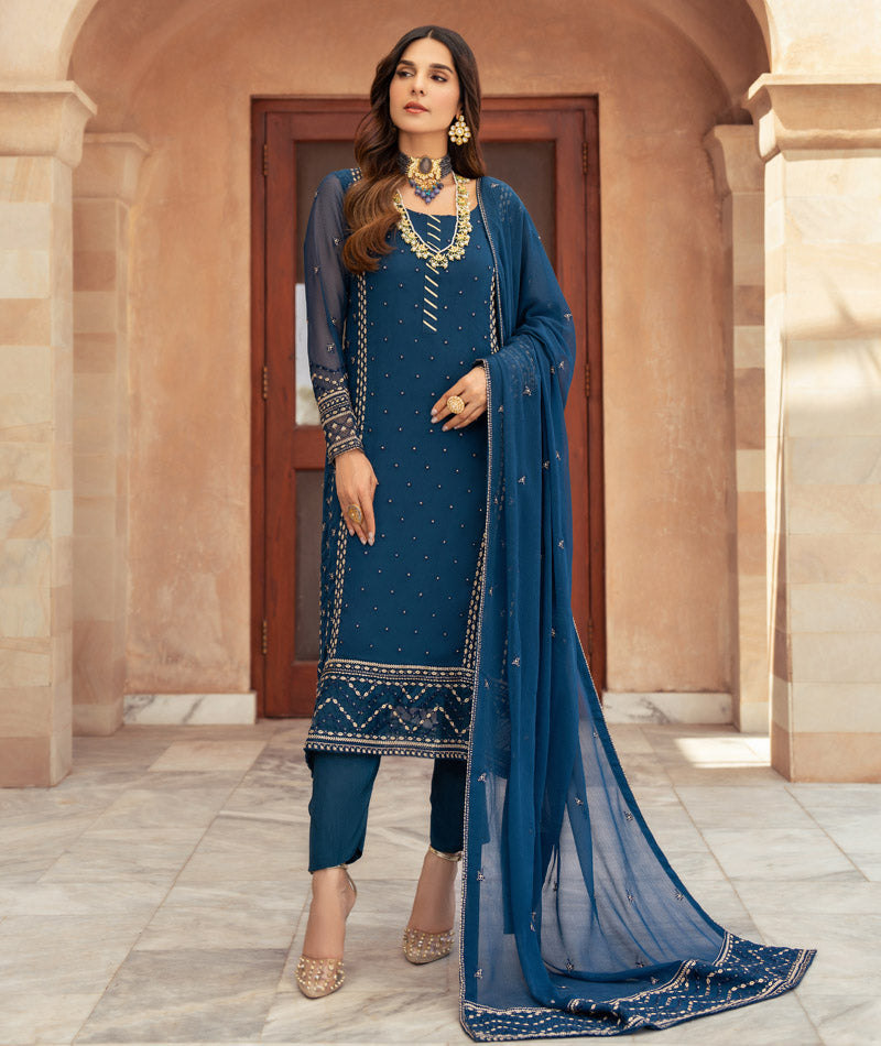 Merakish By Shahzeb Textiles Embroidered Chiffon Suits Unstitched 3 Piece ST25MK-V14- Eshal
