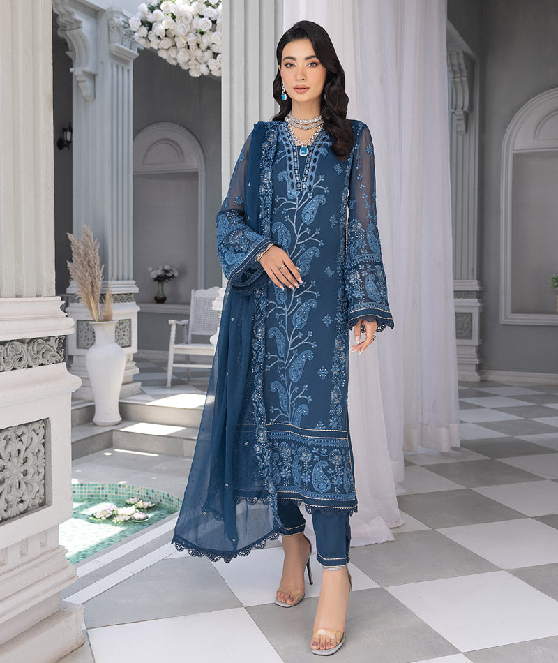 Merakish Luxury Chiffon Embroidered'23 - ST23-MK6 Royal Blue