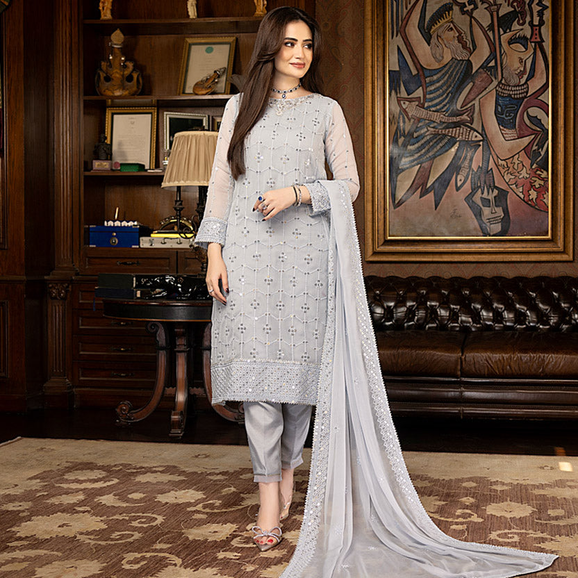 Merakish Luxury Chiffon Embroidered'23 - ST23-MK5 02 Pearl River