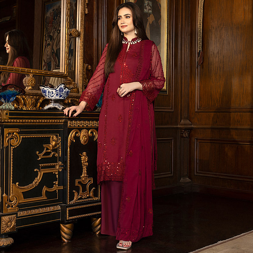 Merakish Luxury Chiffon Embroidered'23 - ST23-MK5 01 Cherry Red