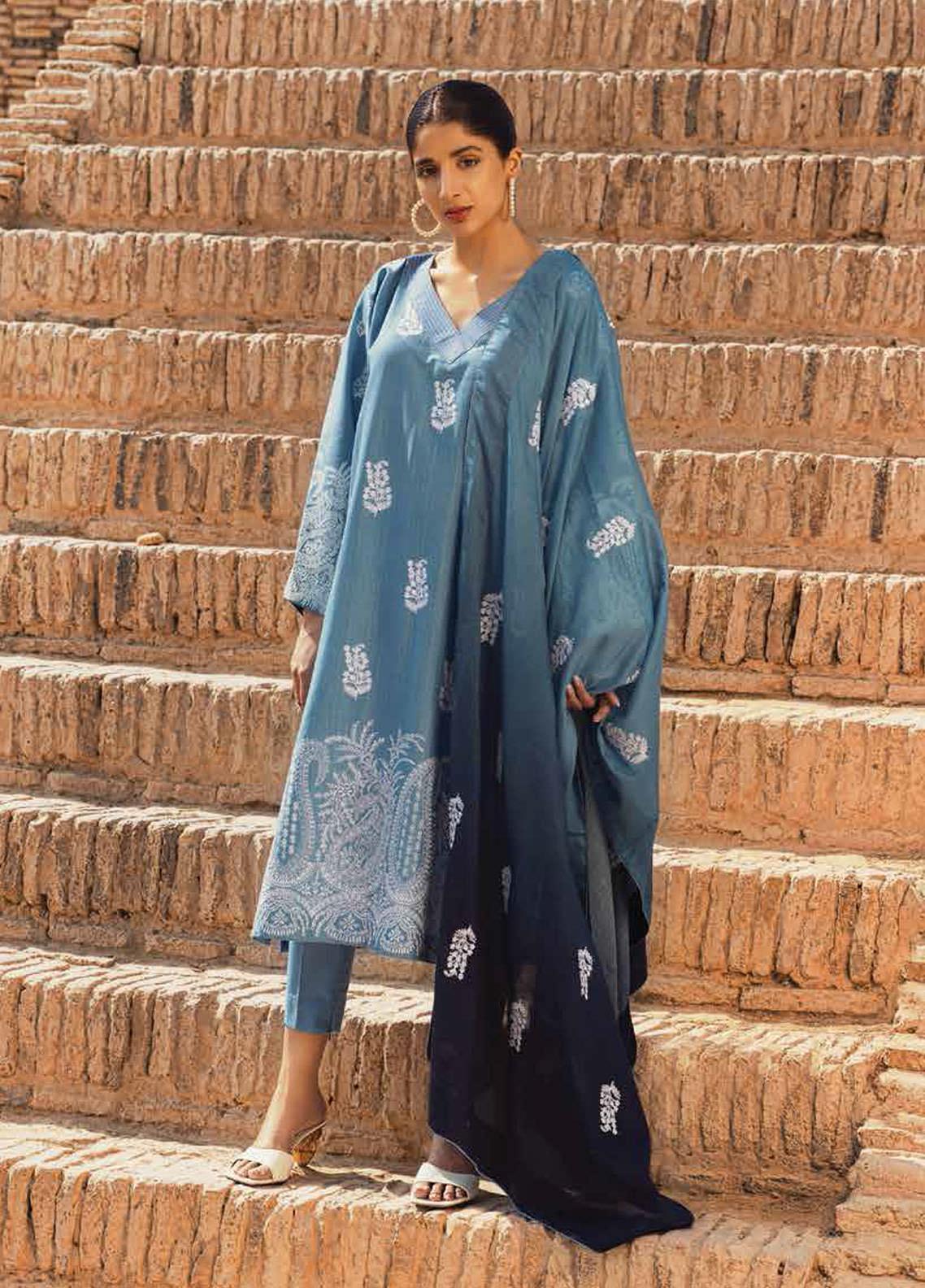 Mizaj By Tena Durrani Embroidered Dobby Suits Unstitched 3 Piece TD21M-2 22 Aegean