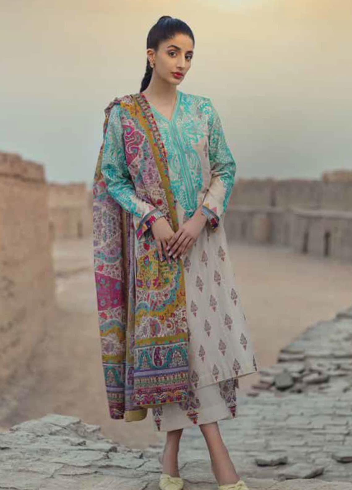 Mizaj By Tena Durrani Embroidered Jacquard Suits Unstitched 3 Piece TD21M 05 Firoza