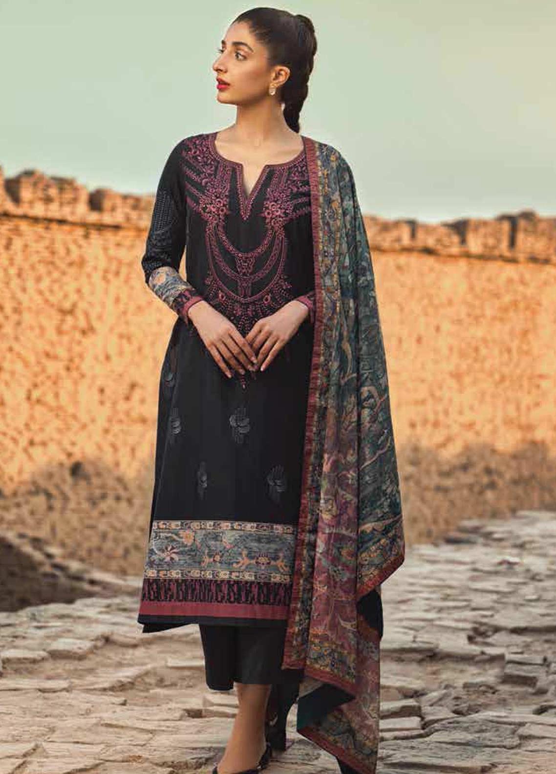 Mizaj By Tena Durrani Embroidered Dobby Suits Unstitched 3 Piece TD21M 12 Shale