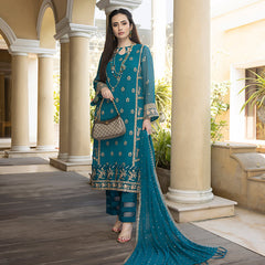 Merakish Luxury Chiffon Embroidered'23 - MERAKI-V4-D4 - Peacock
