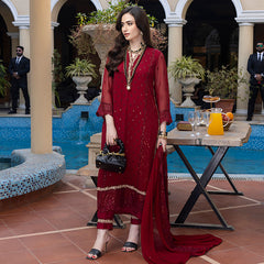 Merakish Luxury Chiffon Embroidered'23 - MERAKI-V4-D6 - Scarlet