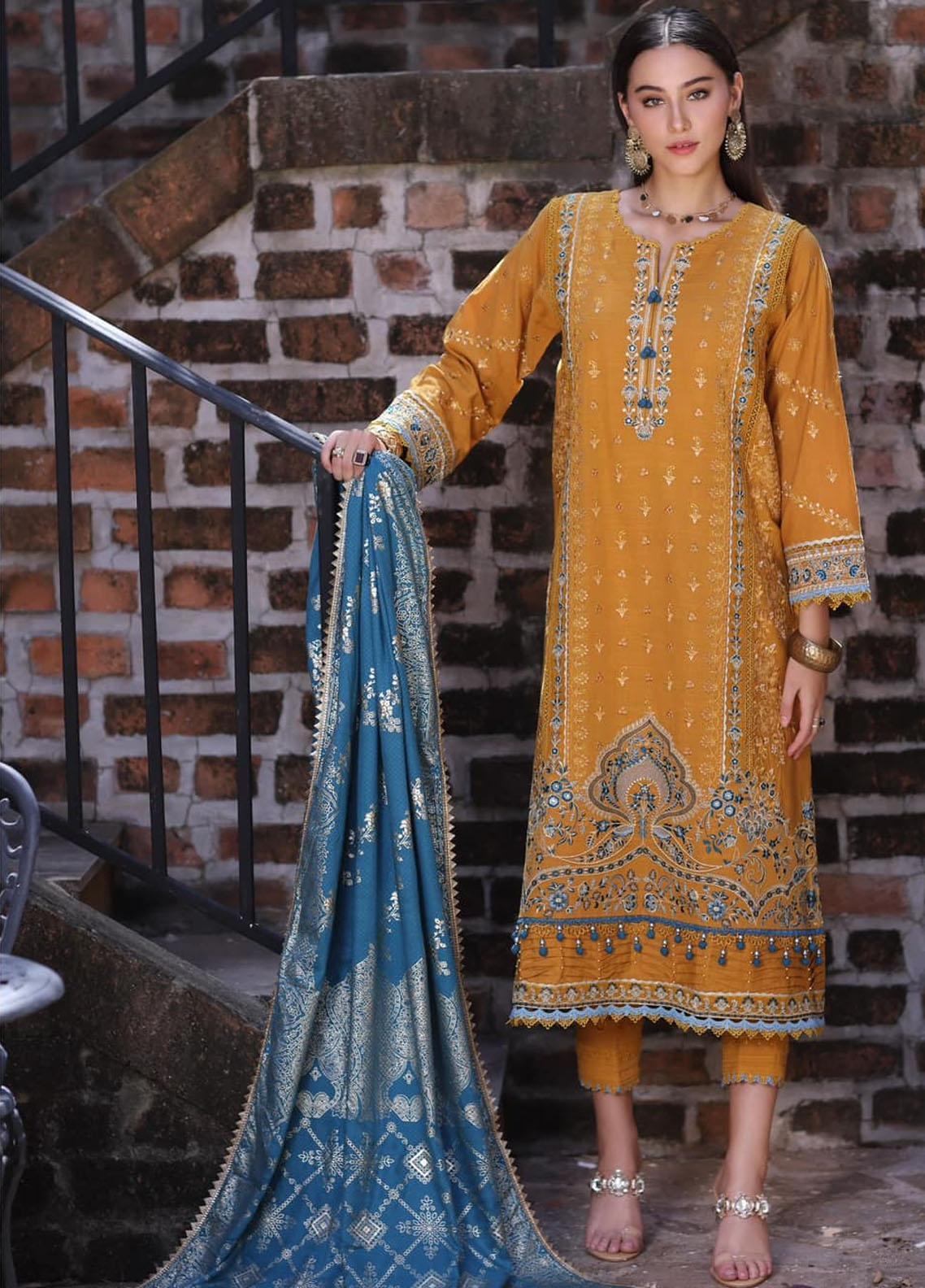Noor By Saadia Asad Embroidered Khaddar Suits Unstitched 3 Piece NSA23WS D4 - Winter Collection-