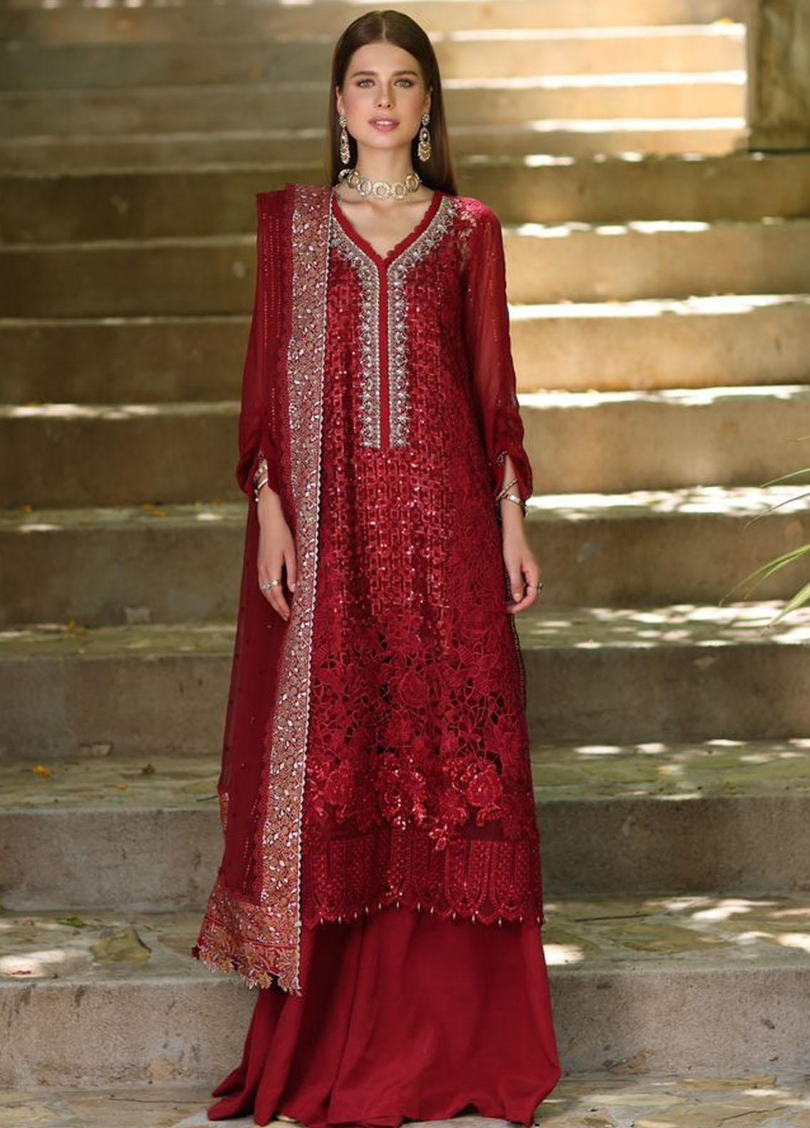 Noor By Saadia Asad Chiffon Handwork Schiffli Laserkari Collection - NSA23SL D3 - Luxury Collection