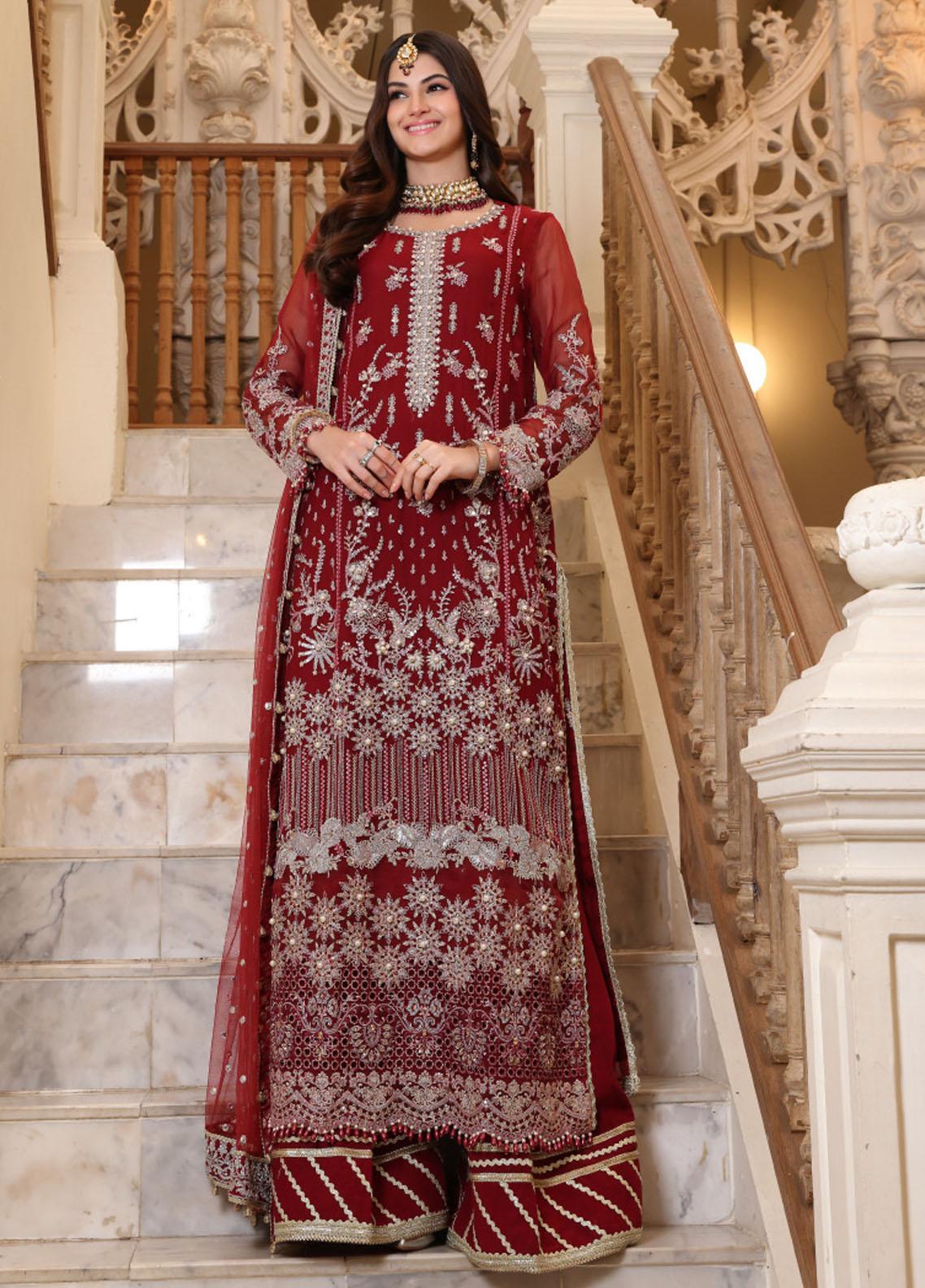 Noor Formals By Saadia Asad Embroidered Chiffon Suits Unstitched 3 Piece NSA23FF D-2 Haleh - Festive Collection-