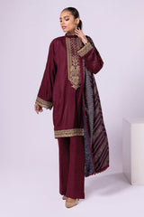 Khaadi Dyed Embroidered Polyester Viscose Acrylic | Top Bottoms Shawl - OPVA22401-RED