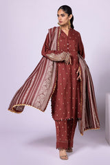 Khaadi Dyed Embroidered Polyester Viscose Acrylic | Top Bottoms Shawl - OPVA22404-RUST