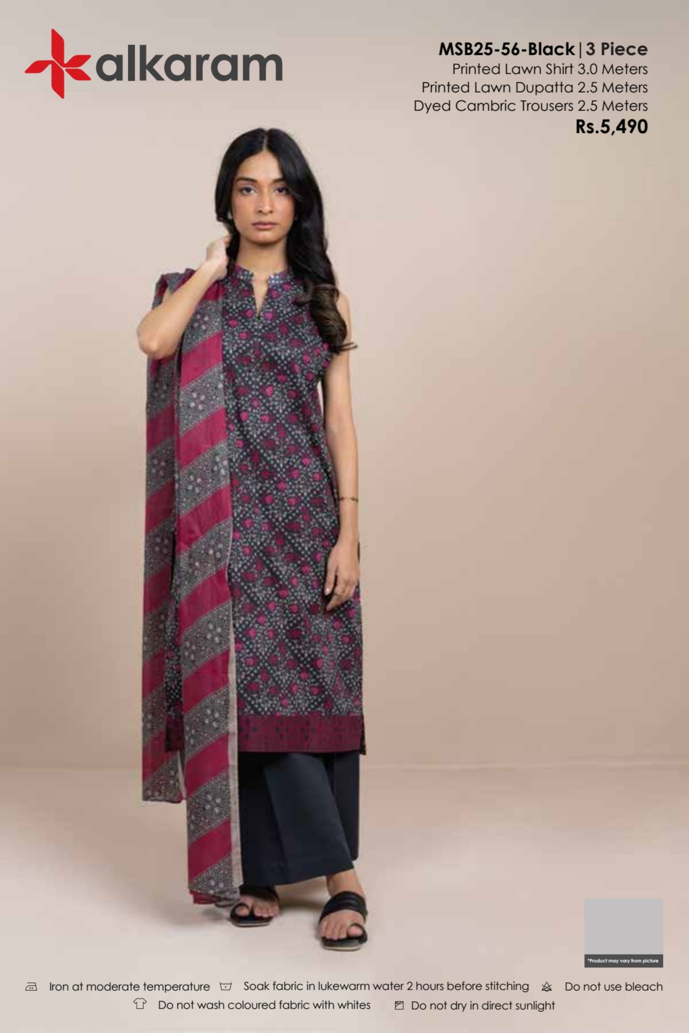 Alkaram Luxury Lawn Prints 3Pc Unstitched Suits - ALK-MSB25-56-Black