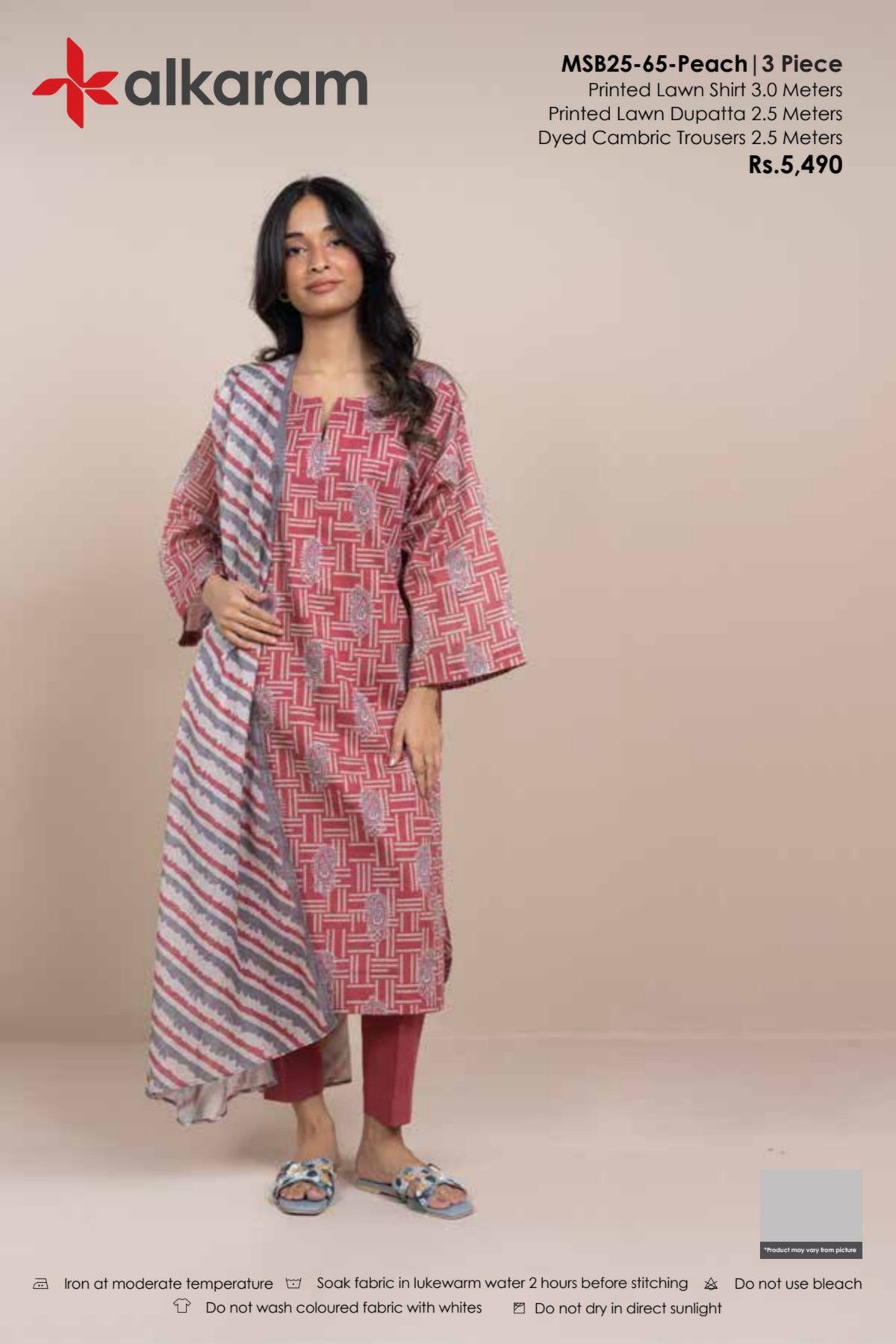 Alkaram Luxury Lawn Prints 3Pc Unstitched Suits - ALK-MSB25-65-Peach