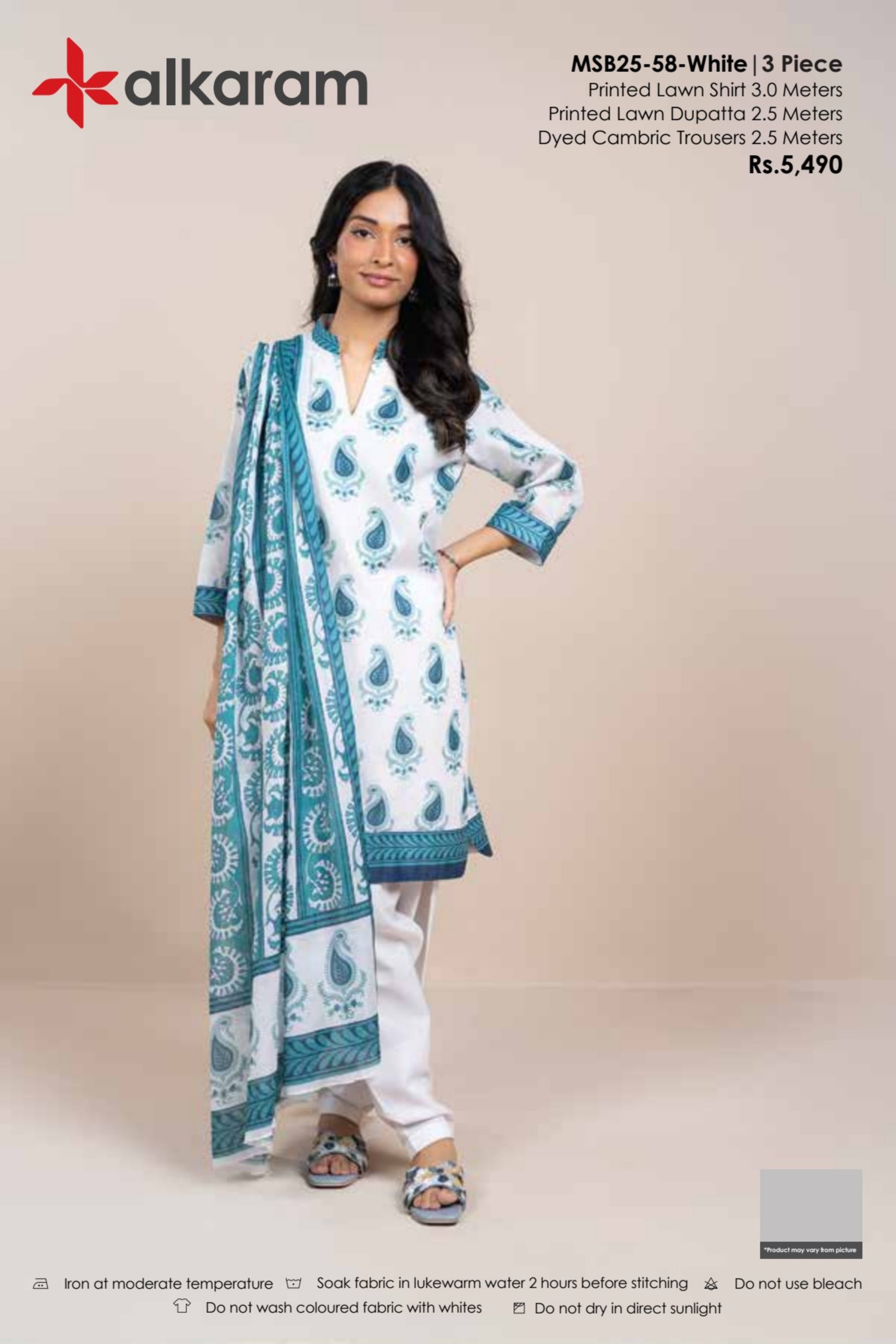Alkaram Luxury Lawn Prints 3Pc Unstitched Suits - ALK-MSB25-58-White