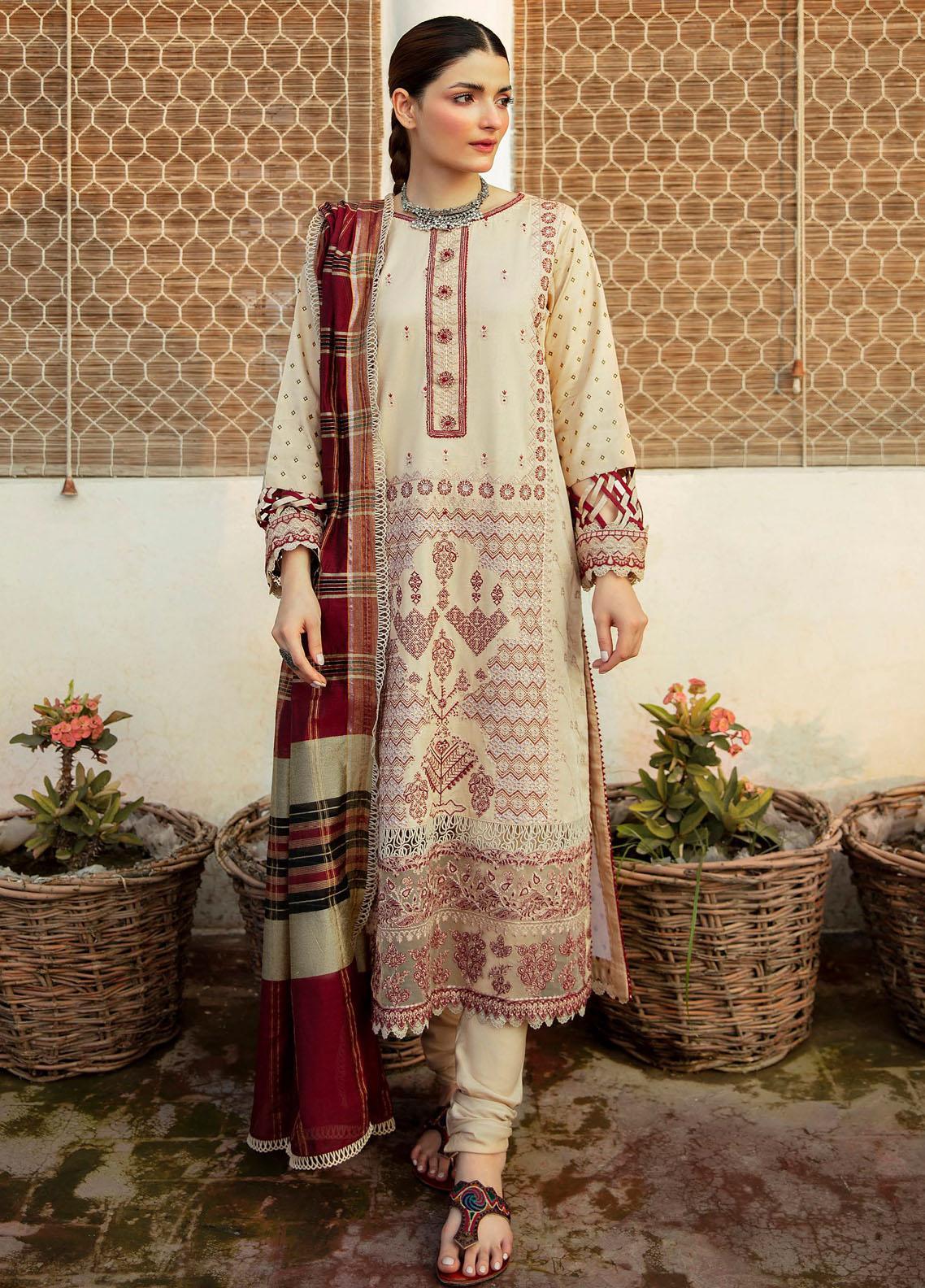 Qalamkar Embroidered Schiffli Suits Unstitched 3 Piece QLM21LN NW-06 - Winter Collection