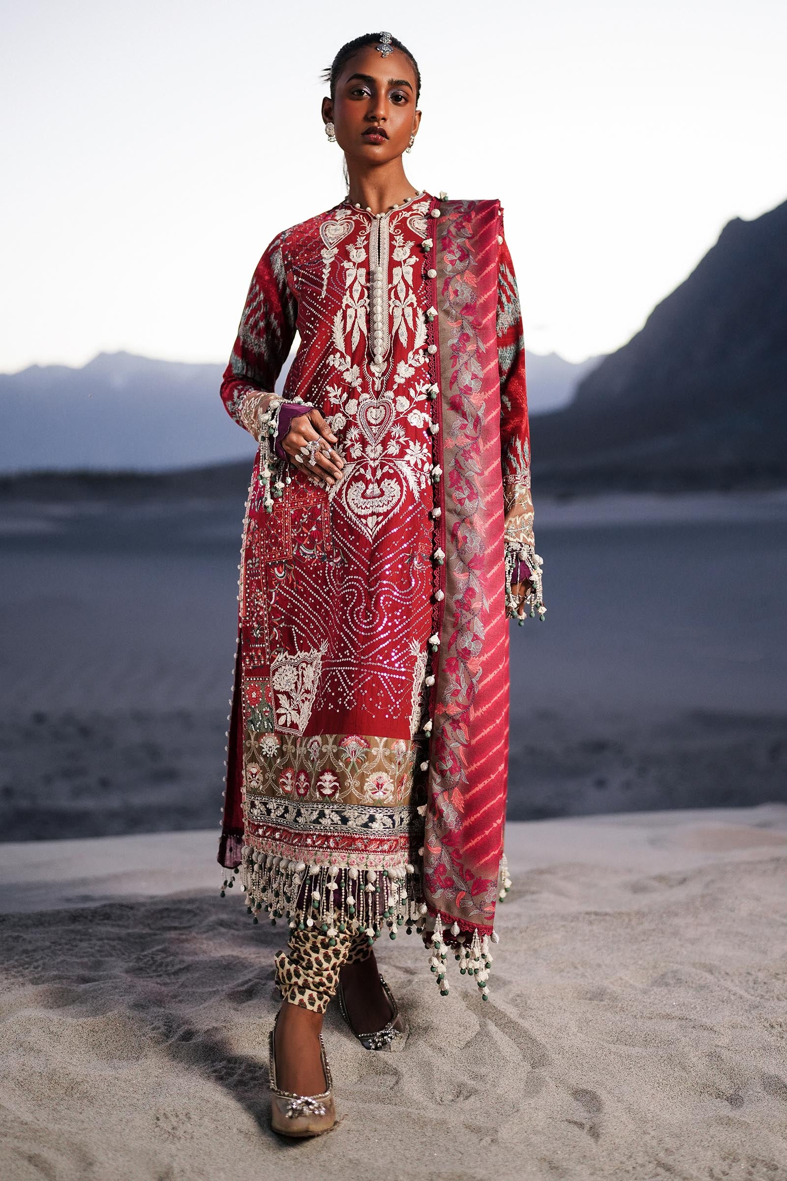 Sana Safinaz Embroidered Slub Suits Unstitched 3 Piece S241-007A-3CP - Luxury Winter Collection