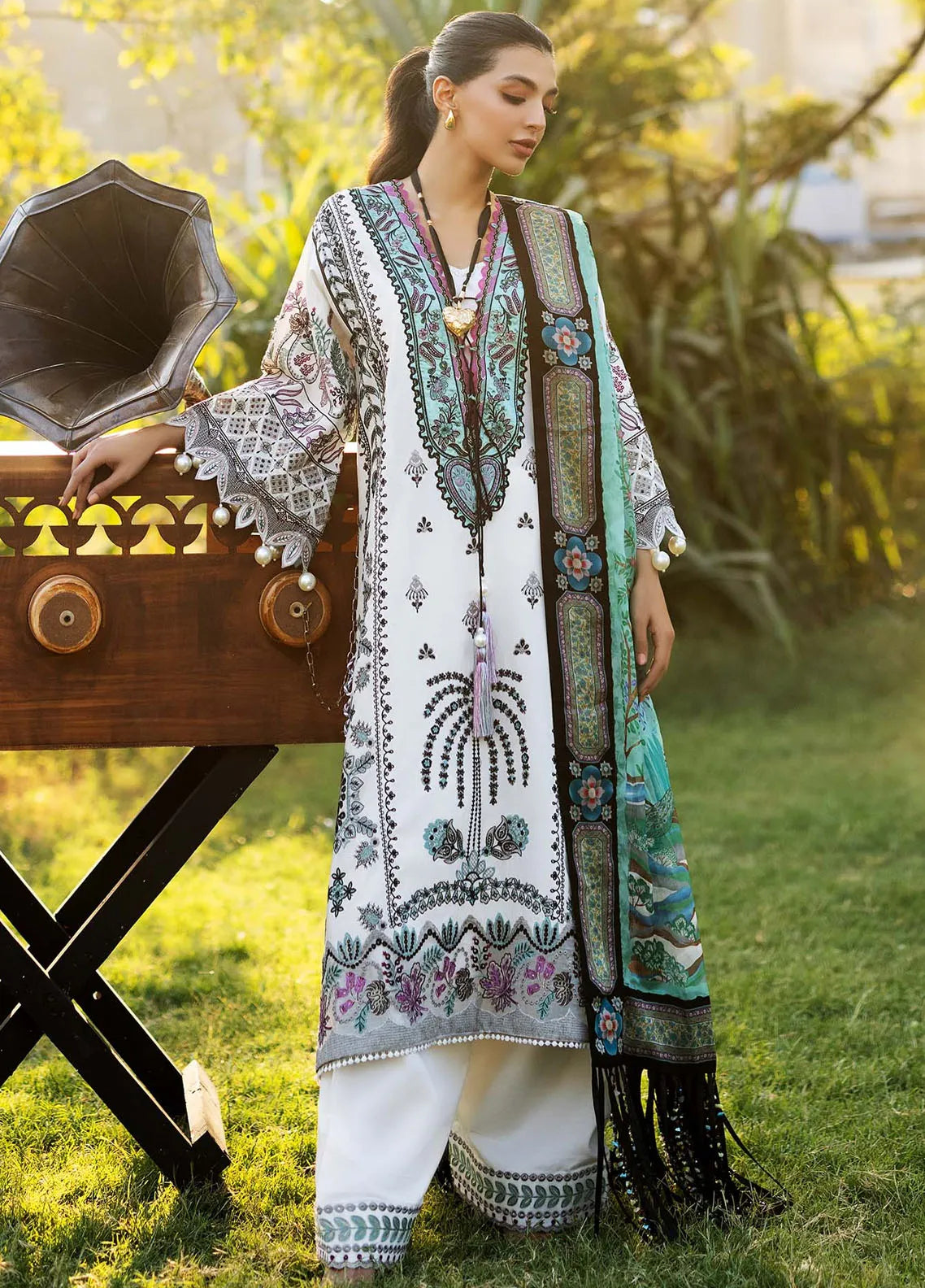 Sadaf Fawad Khan Embroidered Lawn Suits Unstitched 3 Piece SDF25S D-2B Palm Island - Summer Collection