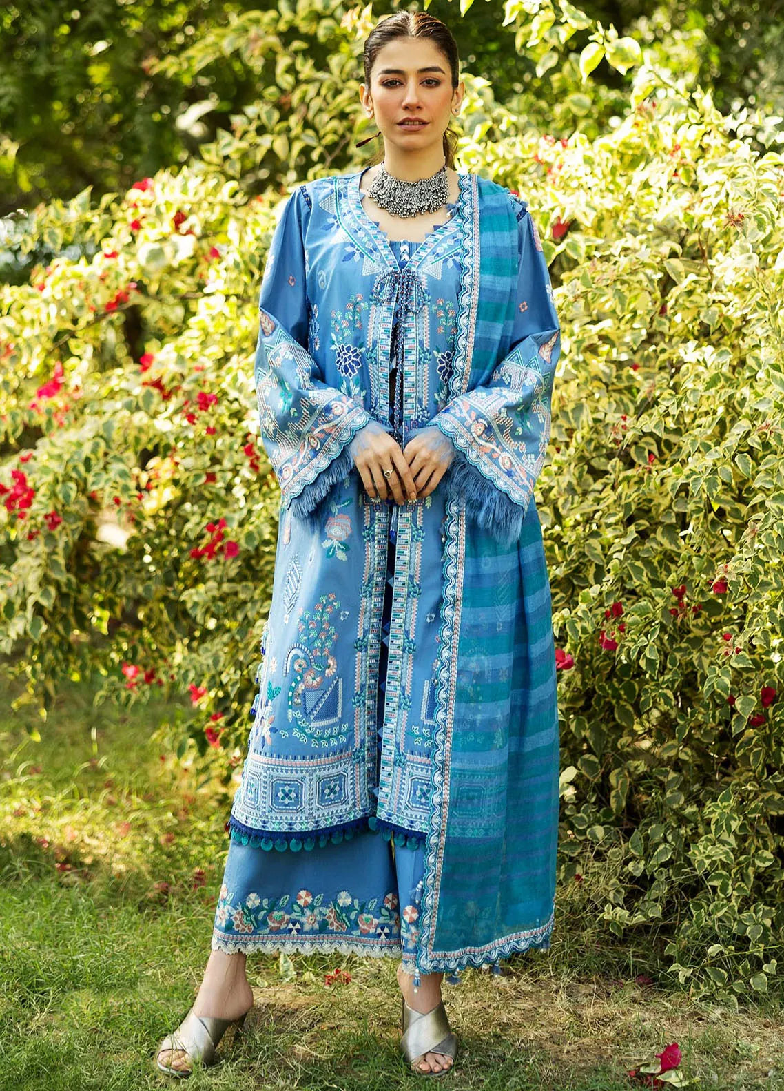 Sadaf Fawad Khan Embroidered Lawn Suits Unstitched 3 Piece SDF25S D-5A Wisteria - Summer Collection