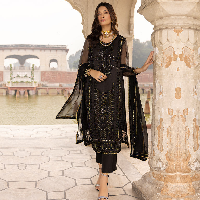 Sonia Umer - Shahi Siyahi – Embroidered Silk Net Unstitched 3Pc Suit