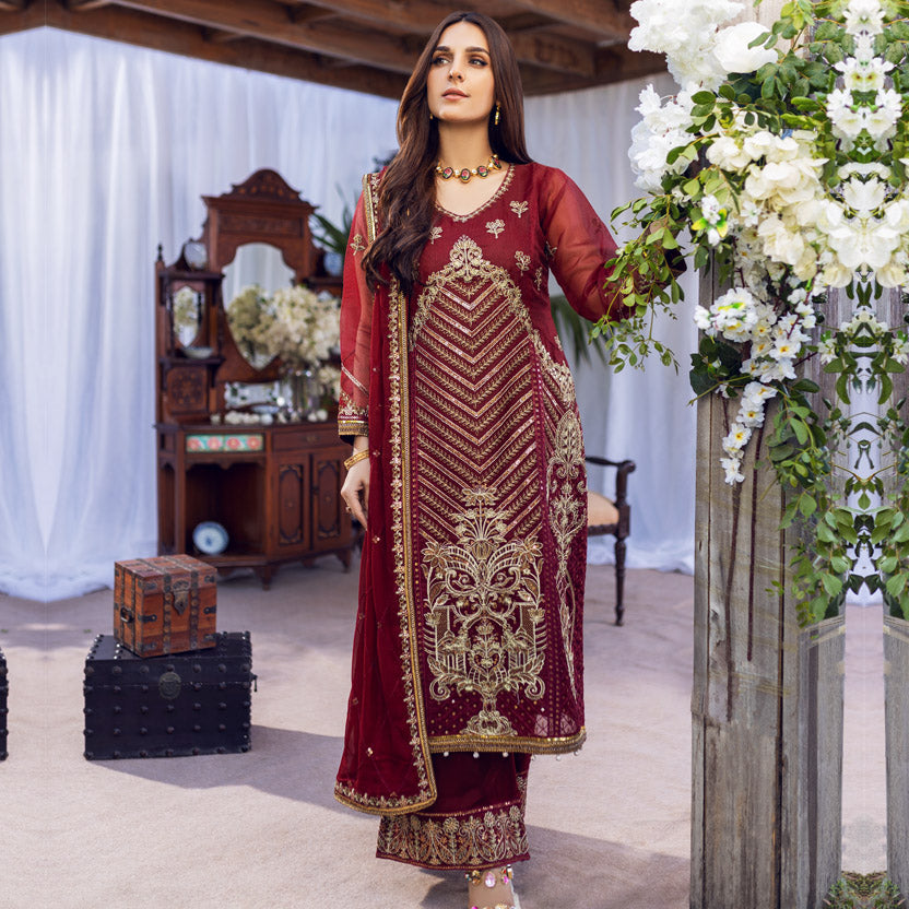 Sonia Umer - Laal Gulaab – Embroidered Silk Net Unstitched 3Pc Suit