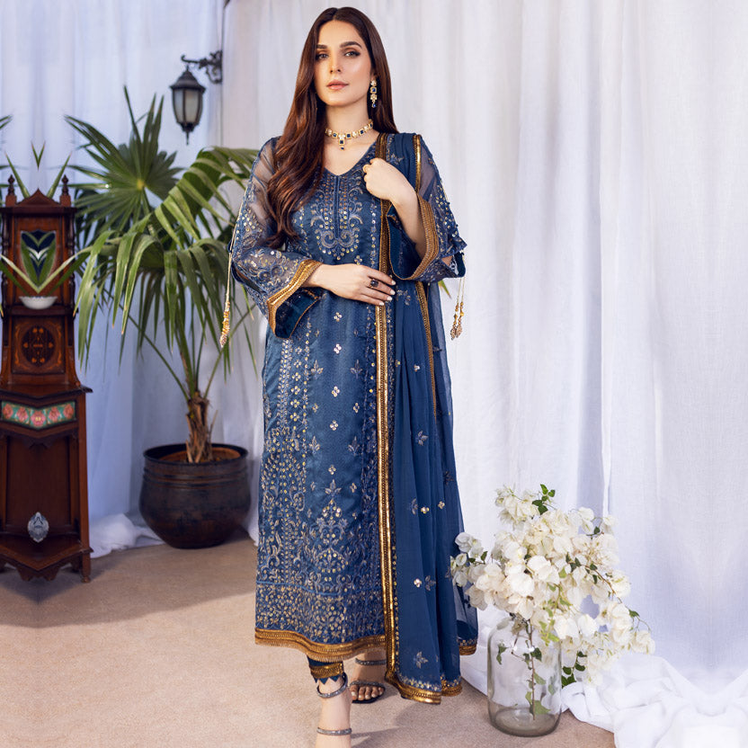 Sonia Umer - Chashm-E-Mast – Embroidered Silk Net Unstitched 3Pc Suit