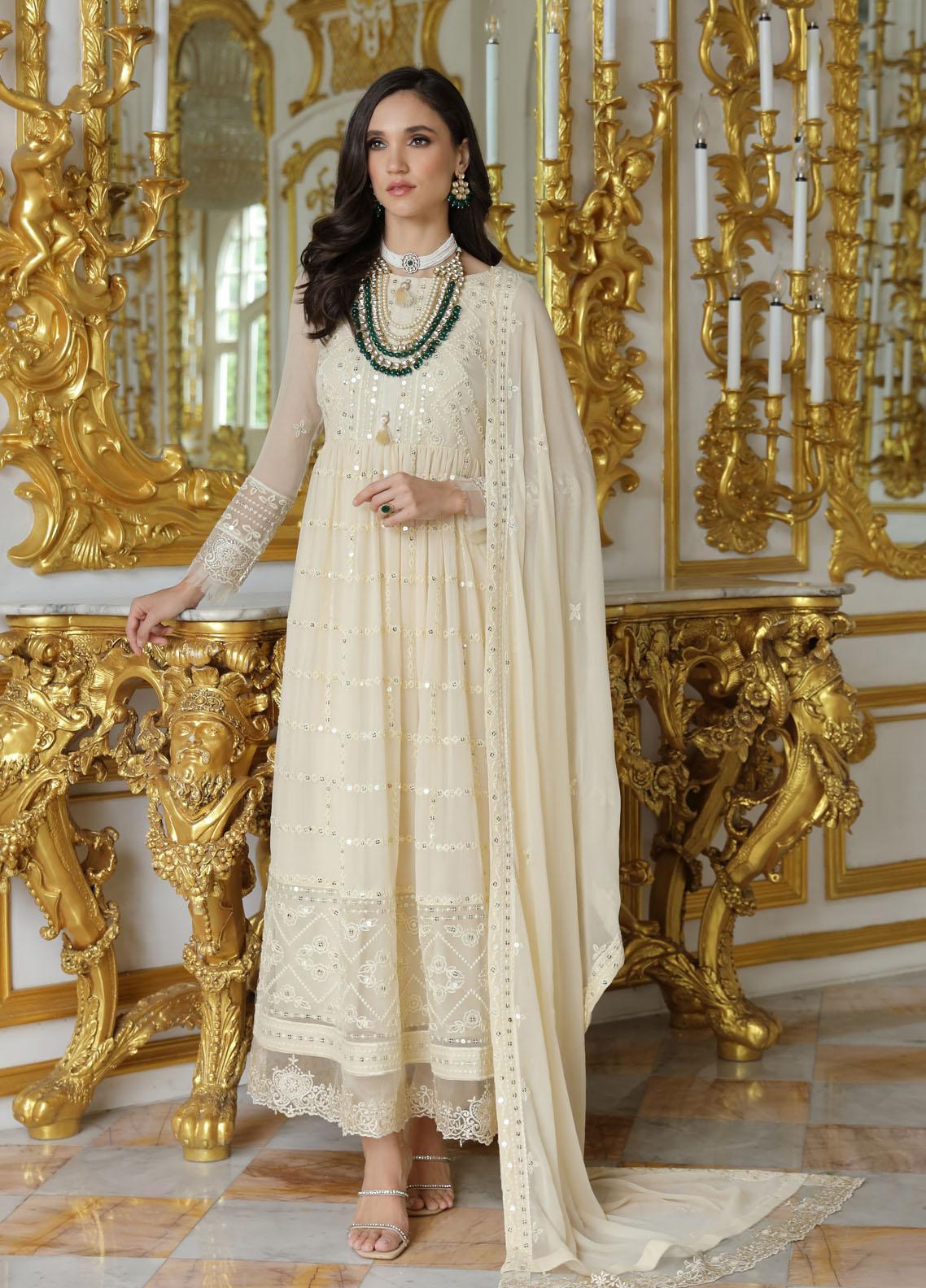 Merakish Luxury Chiffon Embroidered'23 - ST23-V9-MK Dove White