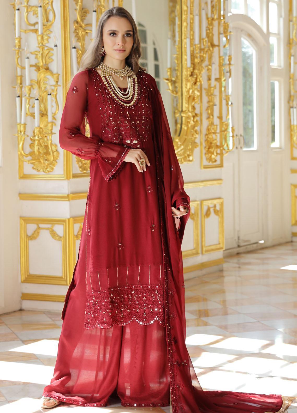 Merakish Luxury Chiffon Embroidered'23 - ST23-V9-MK Ruby Red