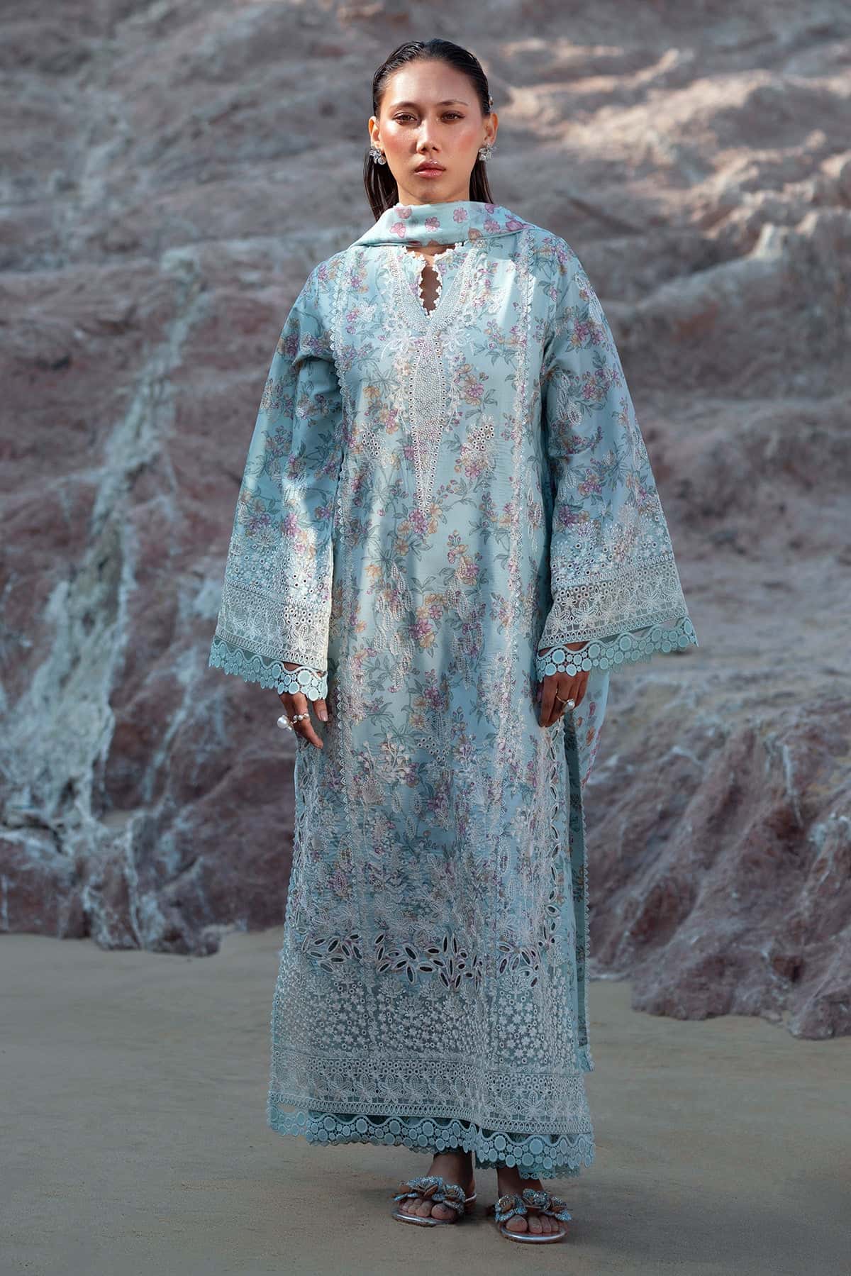 Summer Together by Afrozeh Embroidered Lawn Suits Unstitched 3 Piece AF25ST D-07 Aquamarine - Summer Collection