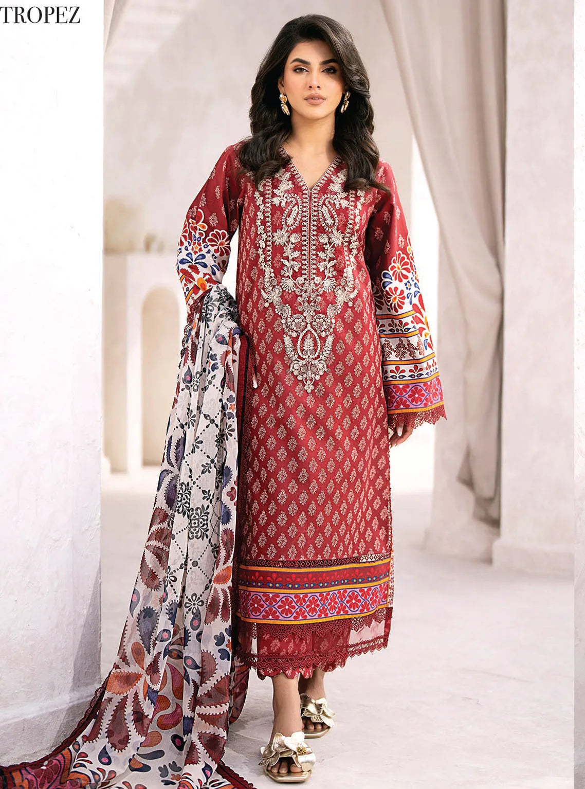 Baroque - Xenia Formals Embroidered Lawn Suit Unstitched 3 Piece ZE24S 12- Tropez - Summer Collection