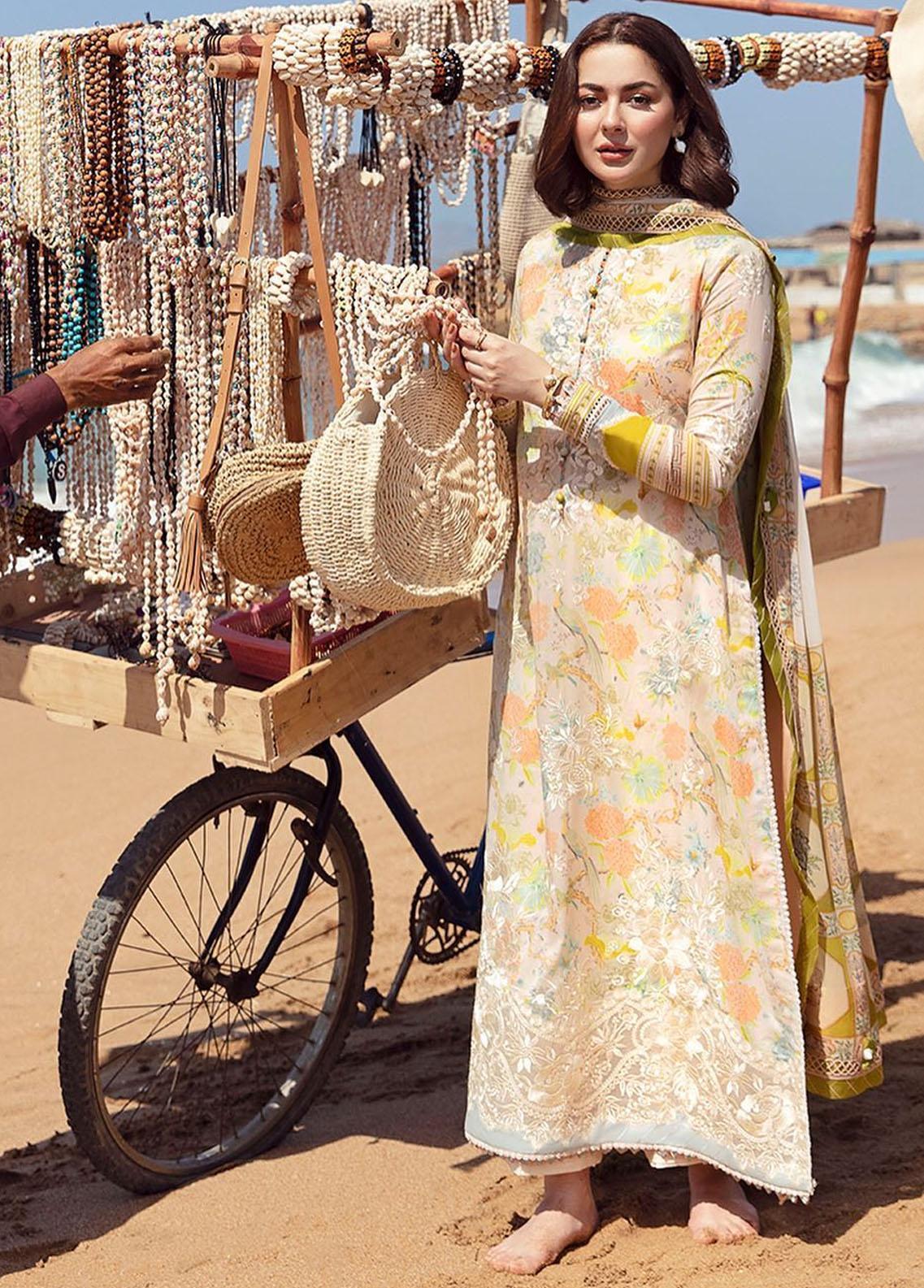 Zaha By Khadijah Shah Embroidered Lawn Suits Unstitched 3 Piece ZKS23L ZL23-06B - Spring / Summer Collection-